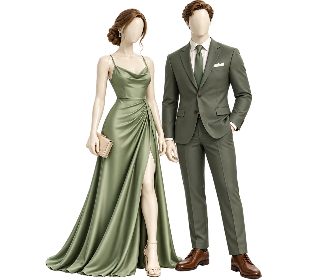Código de vestimenta formal: mujeres en vestido largo, hombres en camisa y pantalón de vestir con saco opcional